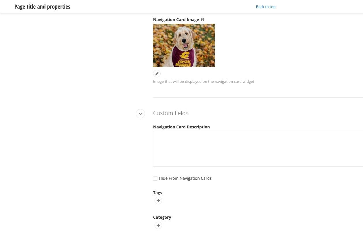 Screenshot of: Add the description of the page that will appear on the Interior Navigation Card.