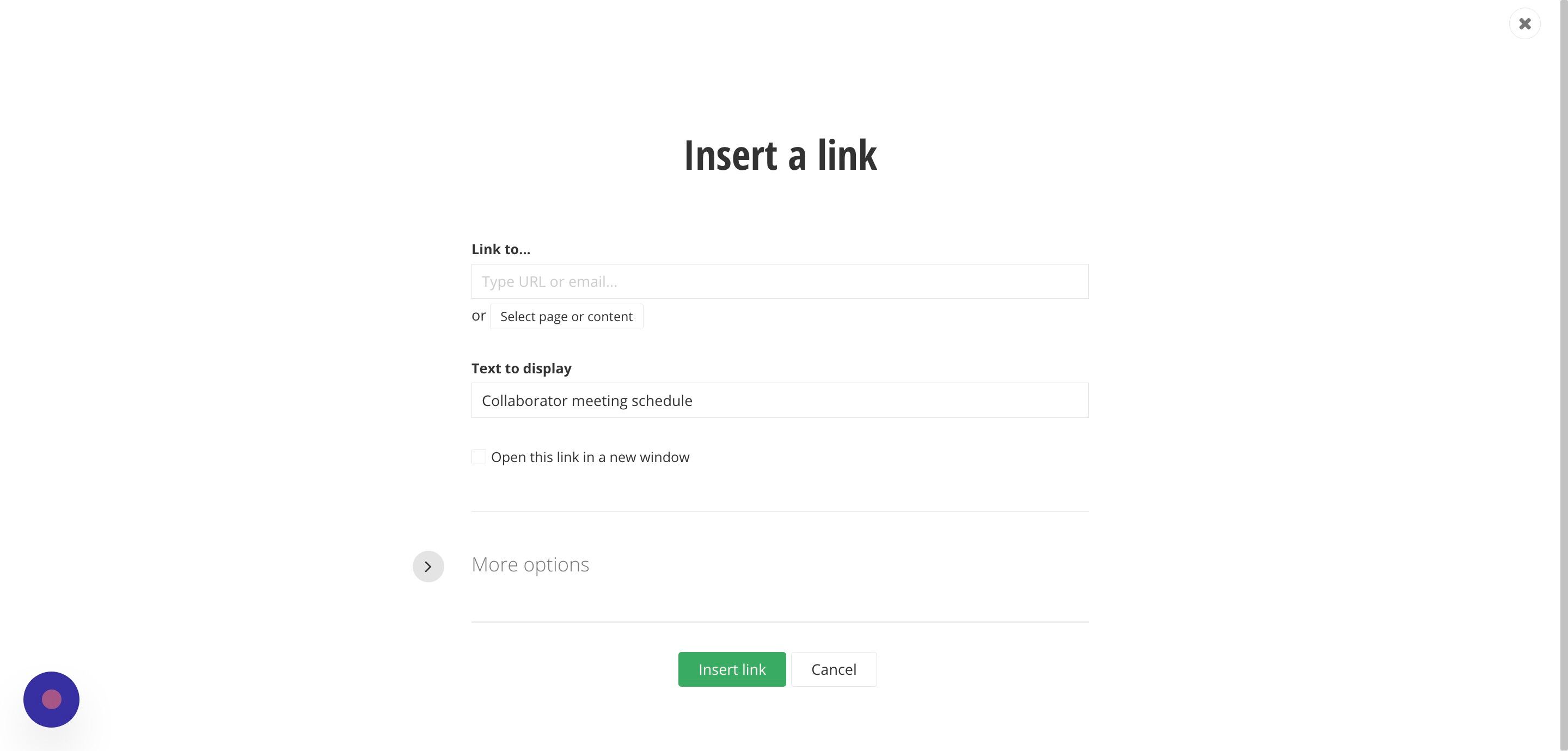 Screenshot of: In the link screen, click on More options.