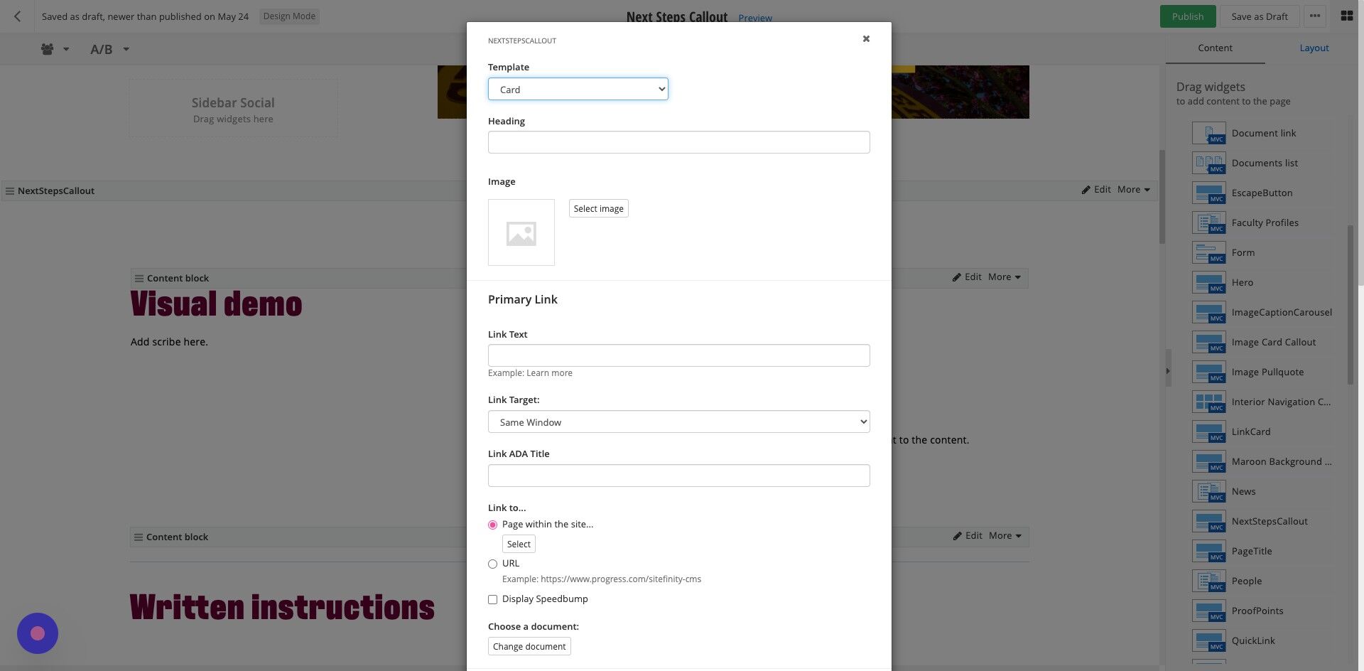 Screenshot of:  Heading: Enter your heading text. Recommendation: Max 50 characters.