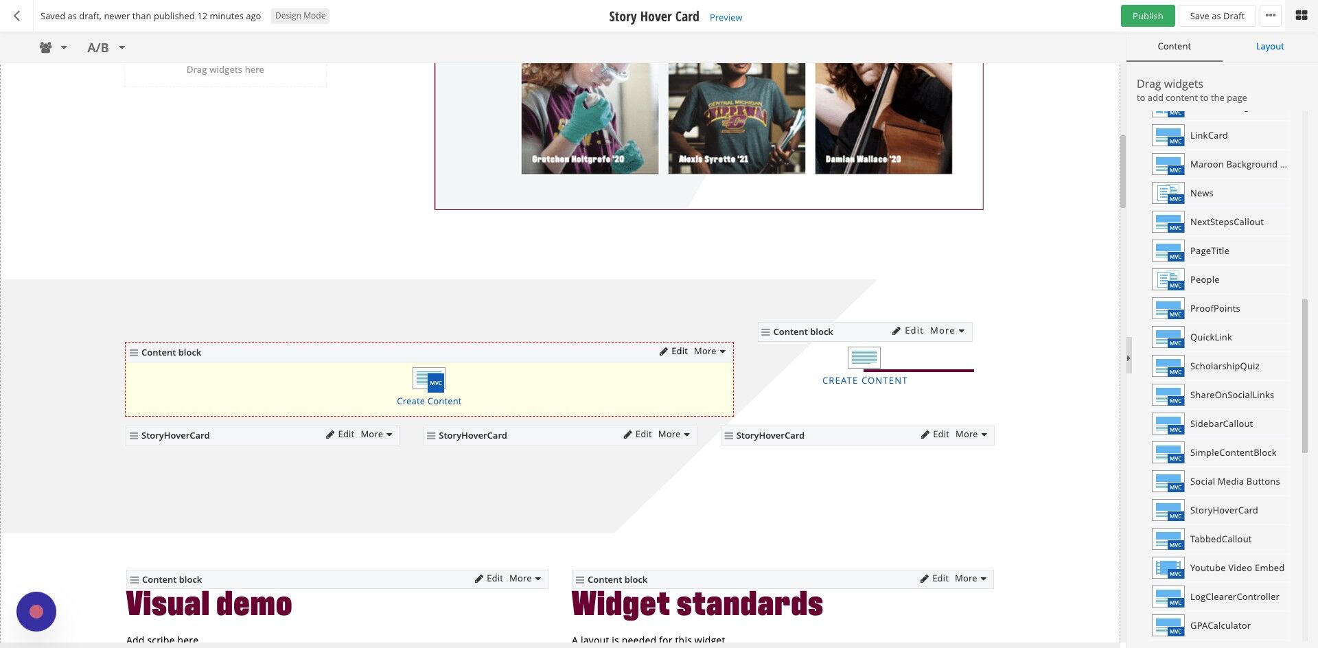 Screenshot of: Edit first content block.