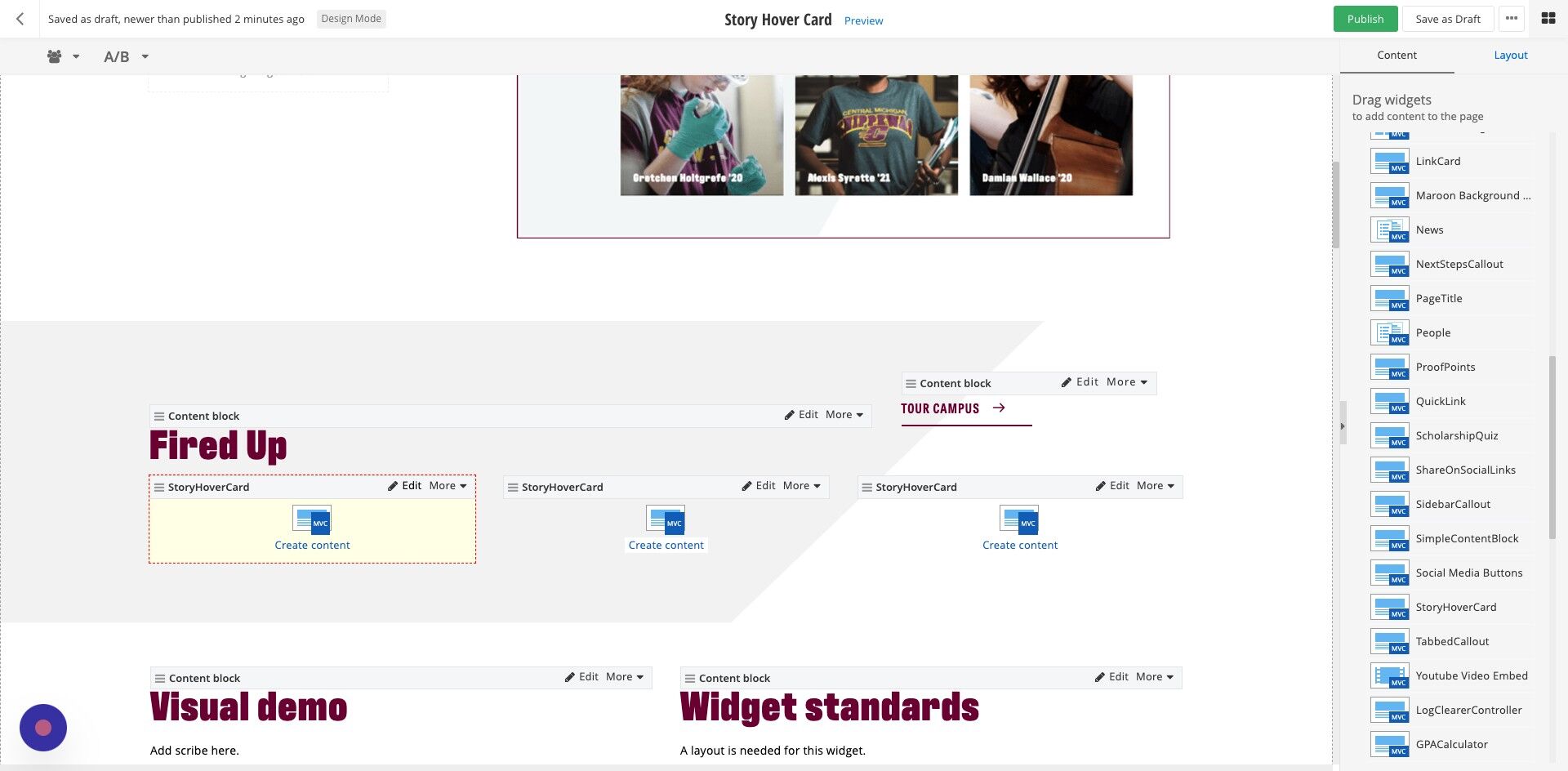 Screenshot of: Edit each Story Hover Card.
