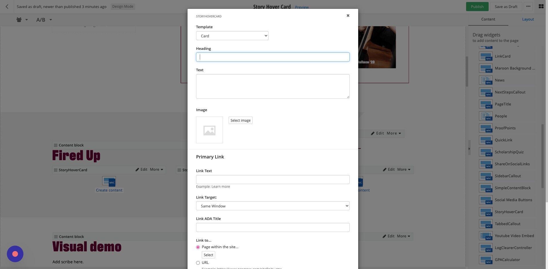Screenshot of:  Heading: Enter your heading text. Recommendation: Max 50 characters.