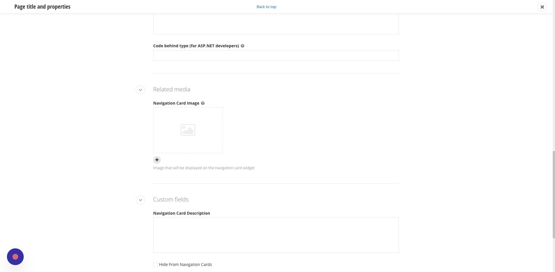 Screenshot of: Add the image you would like displayed on the Interior Navigation Card. Image size is 400x280.