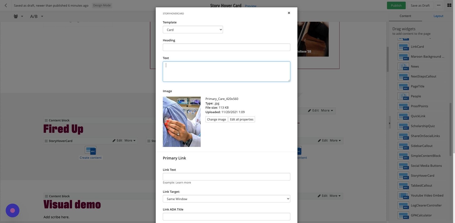 Screenshot of: Link ADA text: Enter your ADA text.
