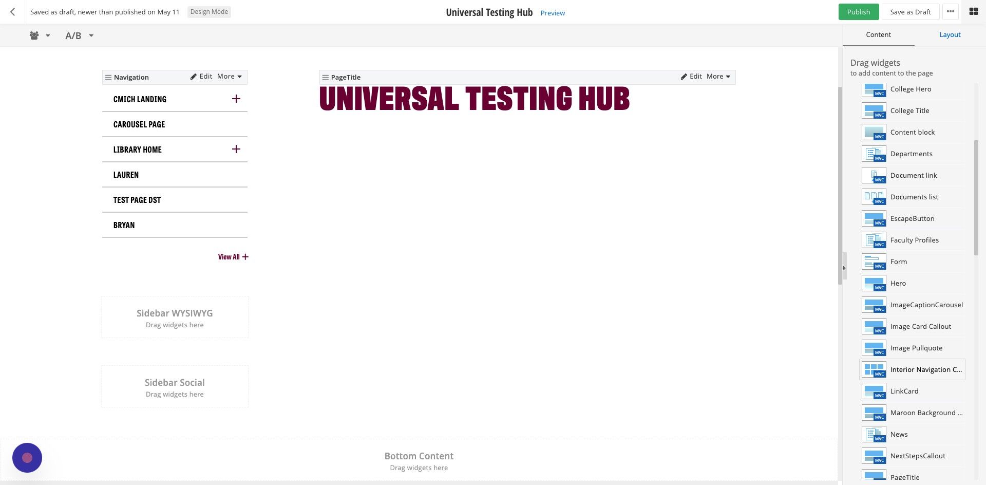 Screenshot of: Place the InteriorNavigationCards widget in the 