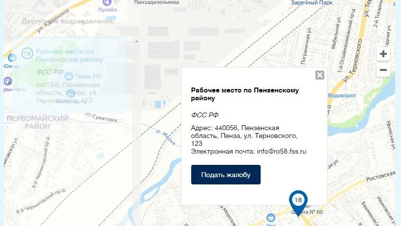 Screenshot of: Нажмите кнопку "Подать жалобу".