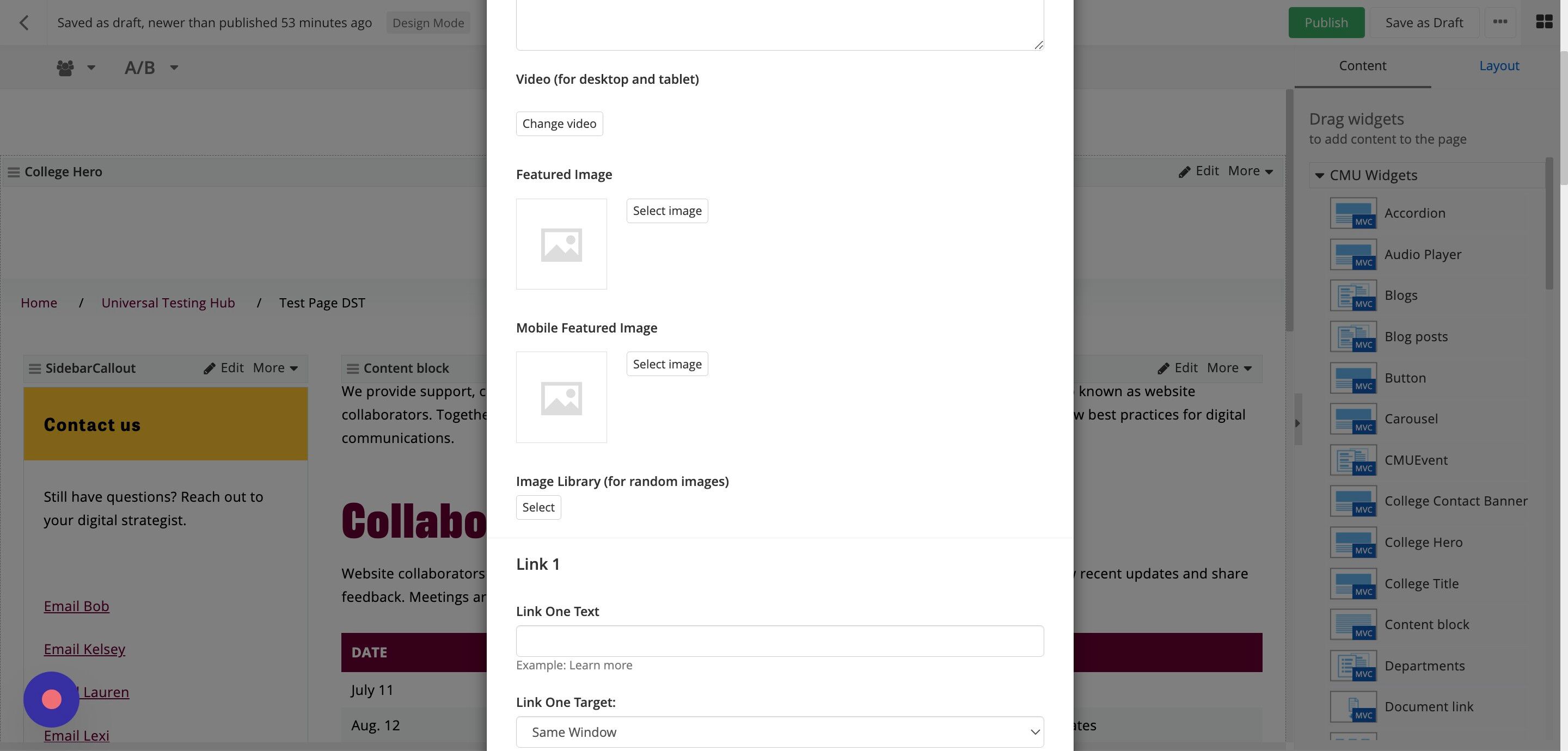 Screenshot of: Click on select image to add the mobile featured image. Mobile images are 420 x 560 pixels. You'll select your image from the folders in the DAM.