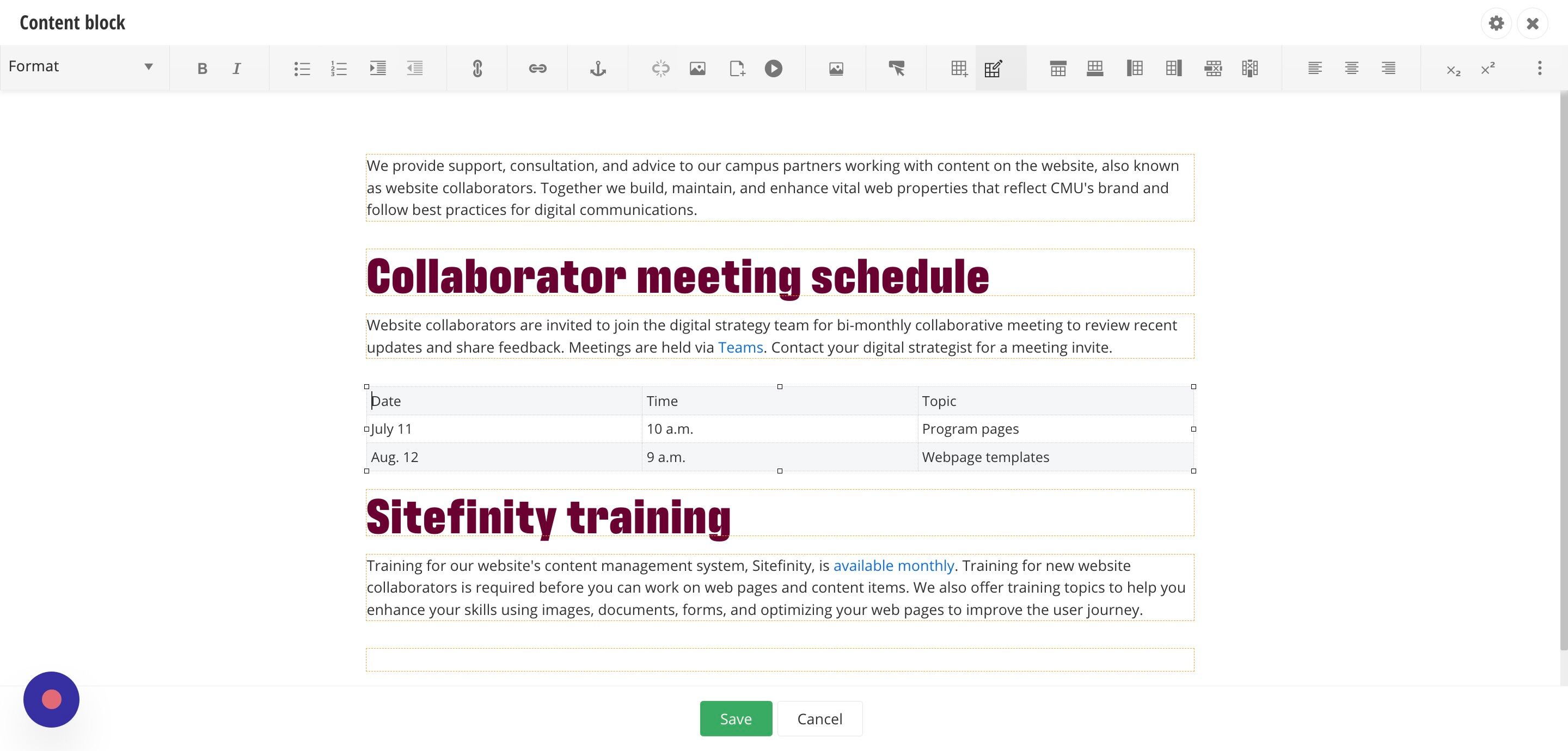 Screenshot of: Click on the table wizard icon in the toolbar.