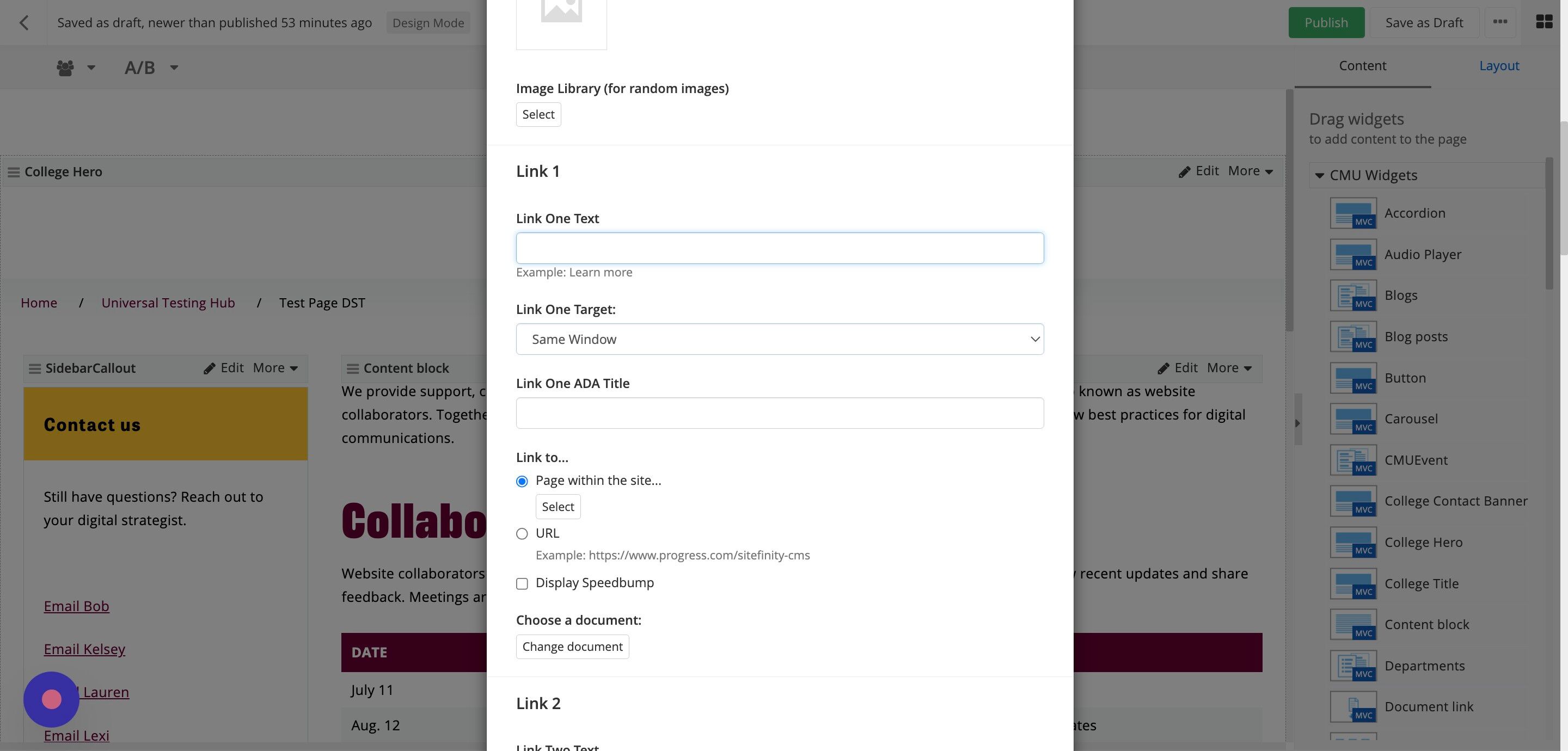 Screenshot of: If using a CMU-affiliated link, select Same Window.
If using an outside-CMU link, select New Window.