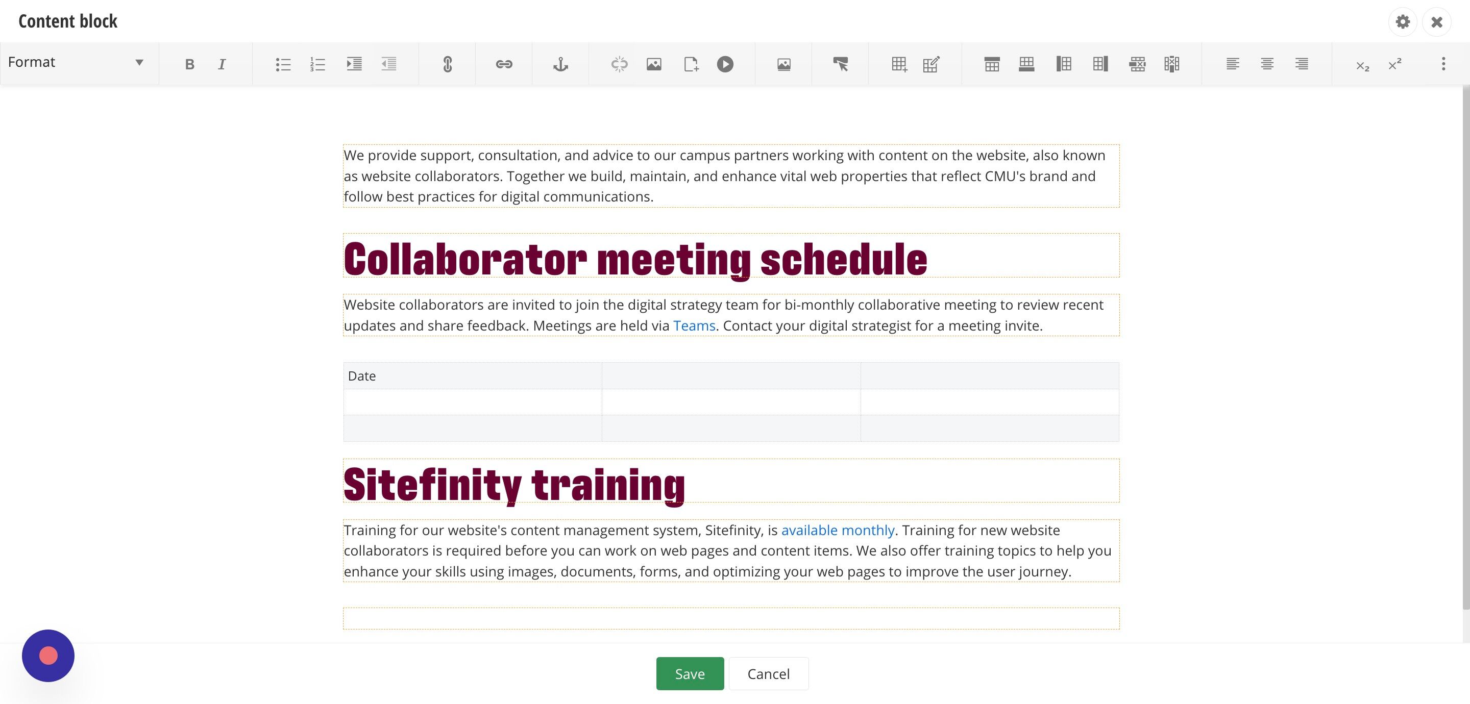 Screenshot of: Once the information is entered, click on the first cell in the first row and first column.