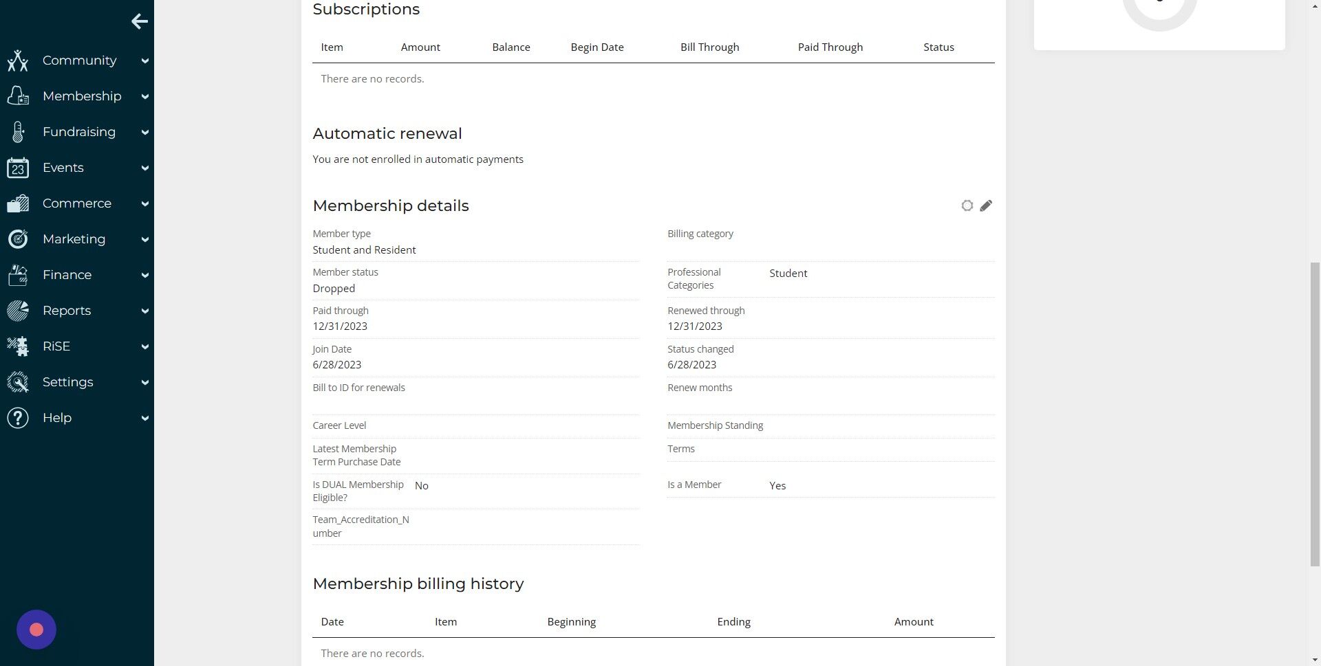 Screenshot of: Click the Pencil Icon under the "Membership Details".