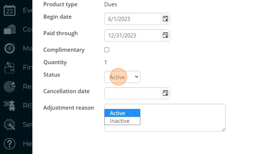 Screenshot of: Click "Status" dropdown and set to "Inactive".