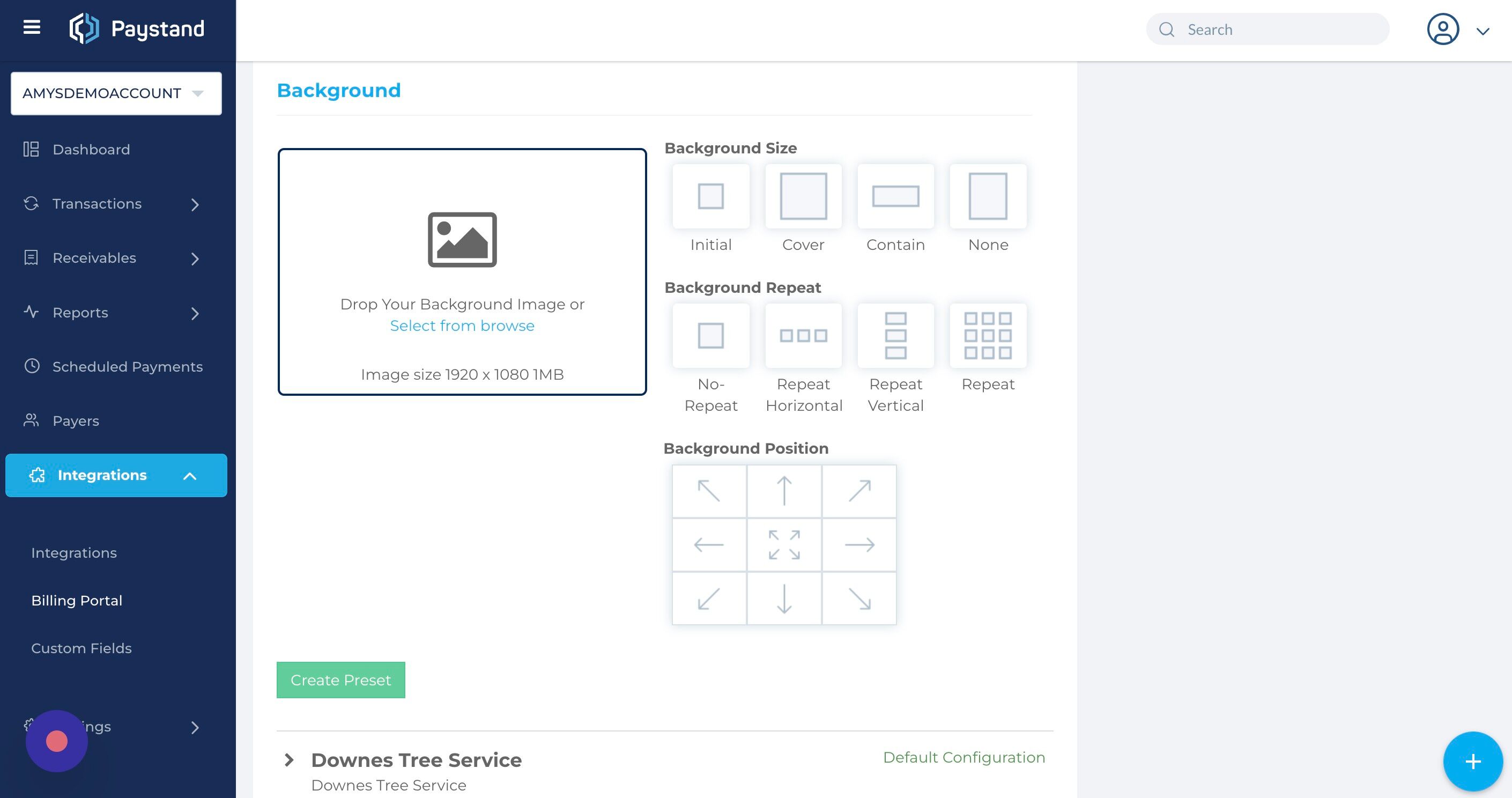 Screenshot of: Selec the background options you want to set up in the billing portal.