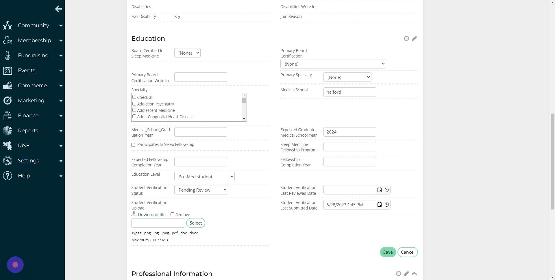 Screenshot of: Set "Student Verification Status" to "Not Approved".