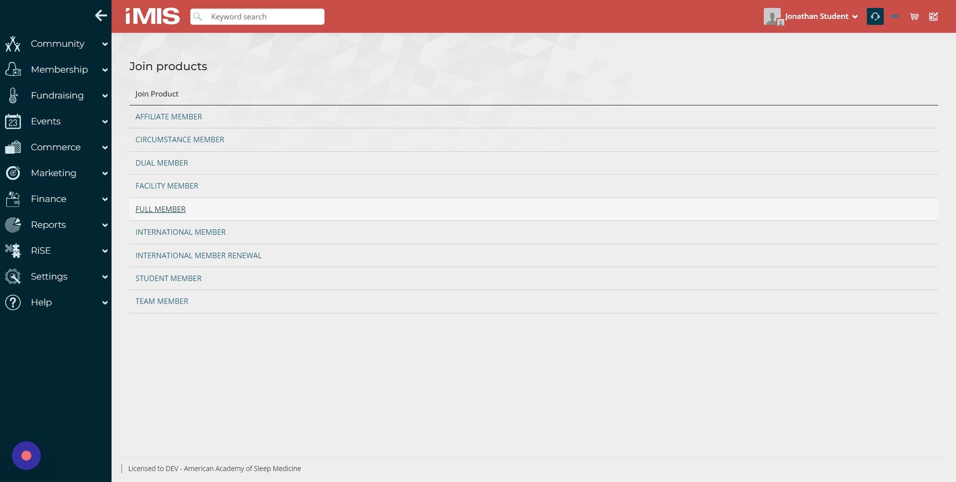 Screenshot of: Click "FULL MEMBER"