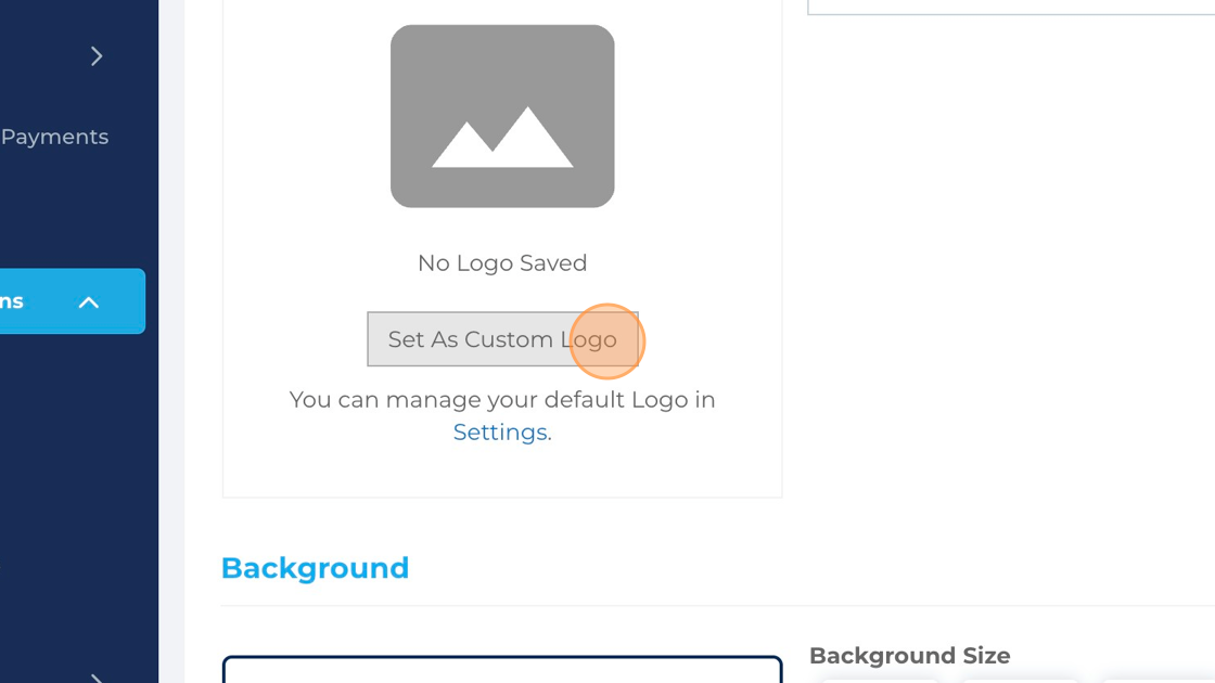 Screenshot of: You can use de logo that was uploaded in the Settings tab by clicking Set As Custom Logo.