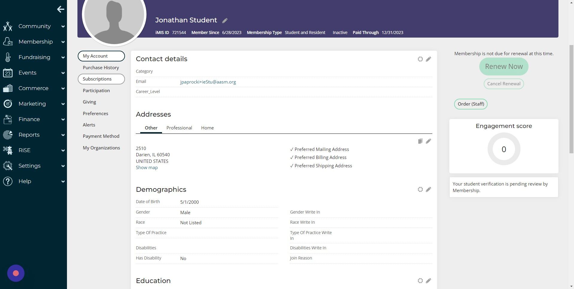 Screenshot of: Click "Subscriptions"