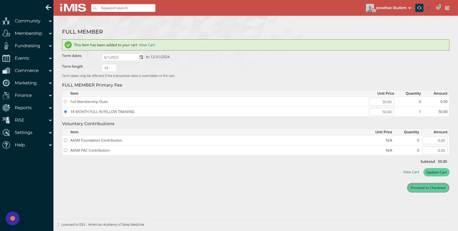 Screenshot of: Click "Proceed to Checkout" button.