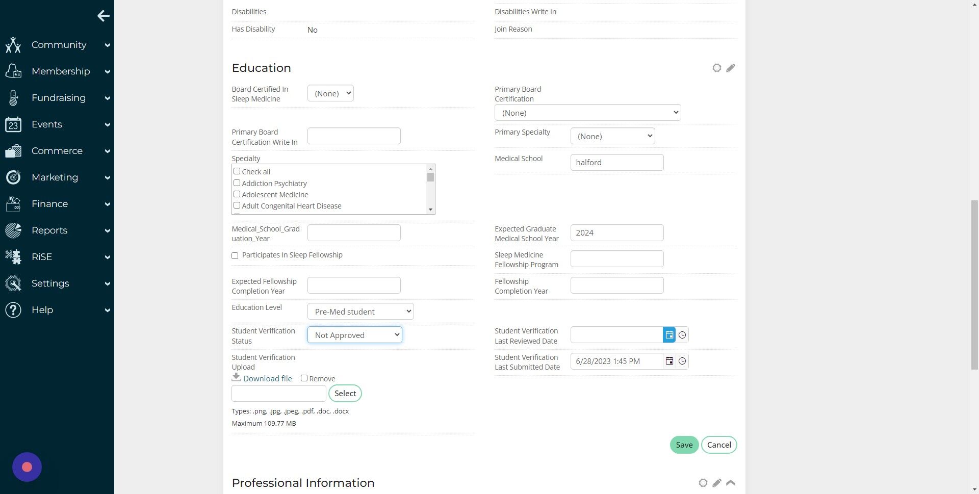 Screenshot of: Set the "Student Verification Last Reviewed Date" to todays date.