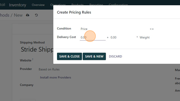 Screenshot of: Click the "Delivery Cost" field and enter the cost.  You can also do a formula based on other factors as well.  In this example we chose just to set a flat price of $10.00
