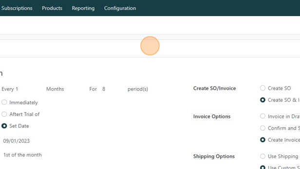 Screenshot of: View of the subscription template being used.
