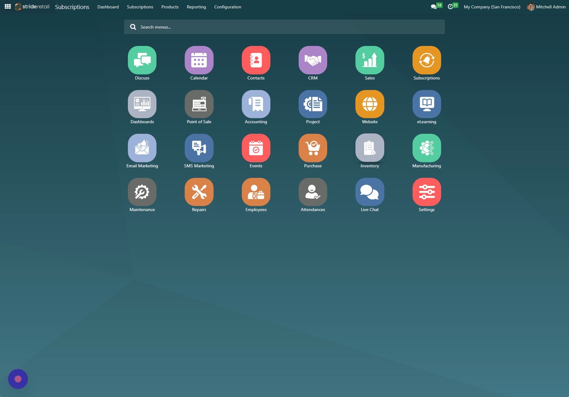 Screenshot of: Navigate to the inventory module