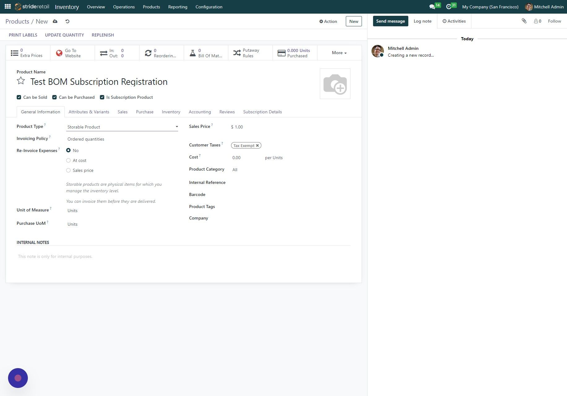 Screenshot of: Change "Product Type" from "Storable Product" to  "Service Product"