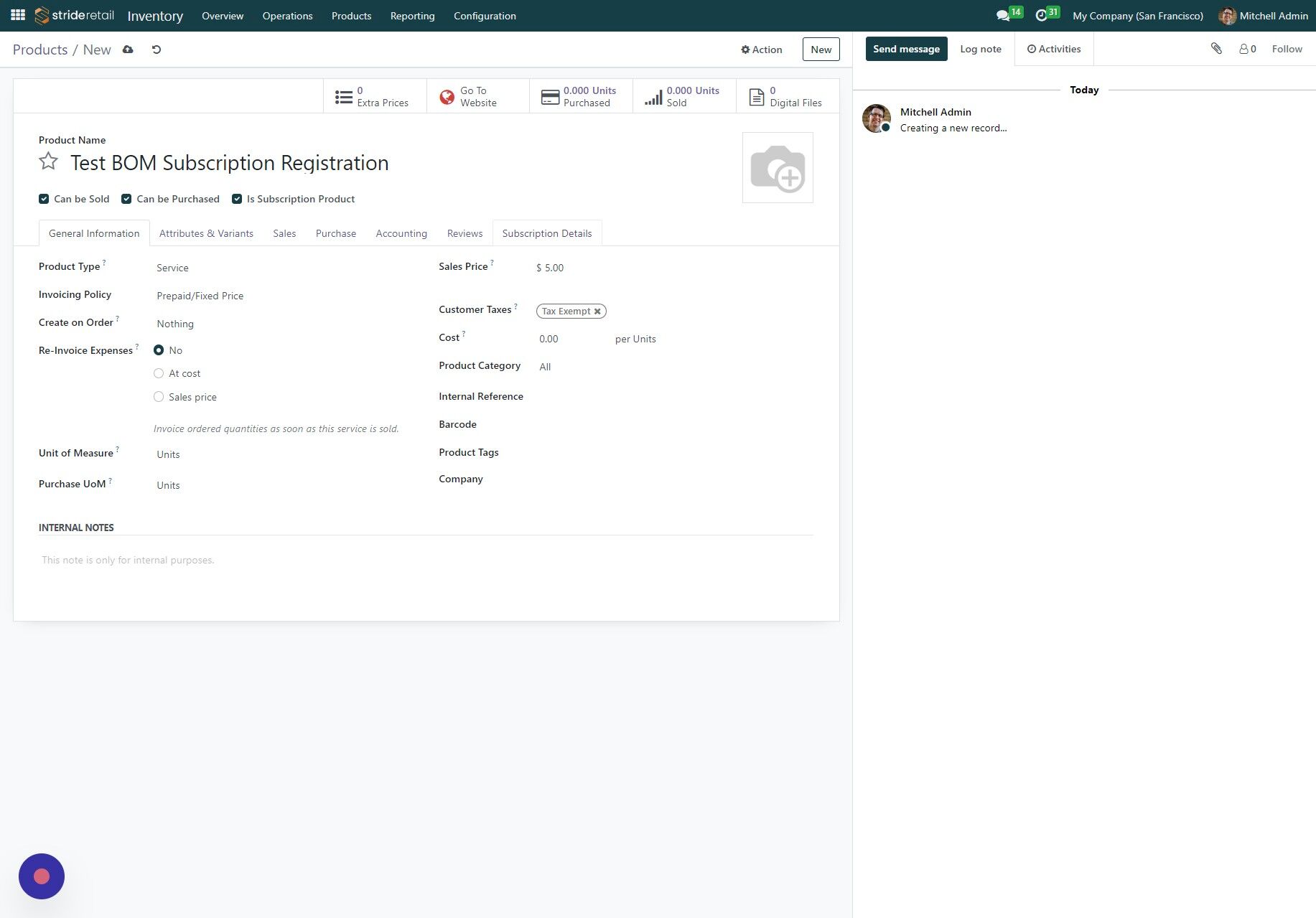 Screenshot of: Click "Subscription Details" tab