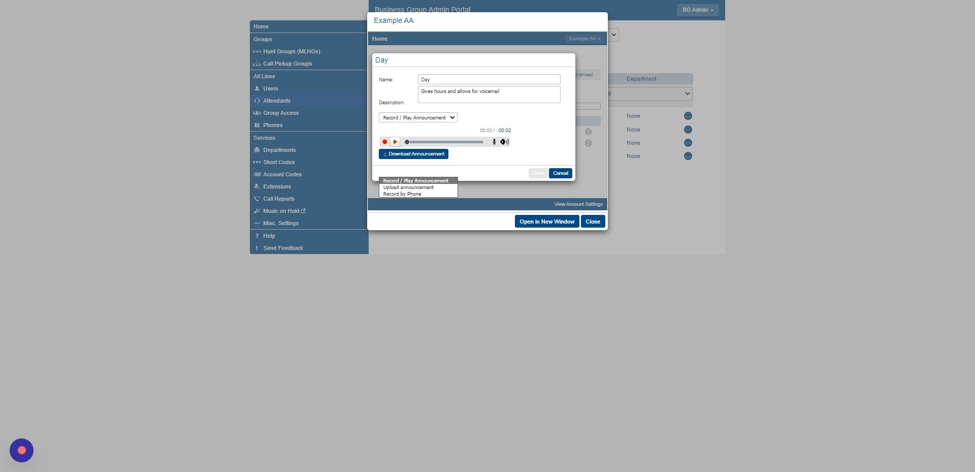 Screenshot of: Click this dropdown and select upload announcement.