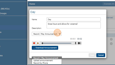 Screenshot of: Click this dropdown and select upload announcement.