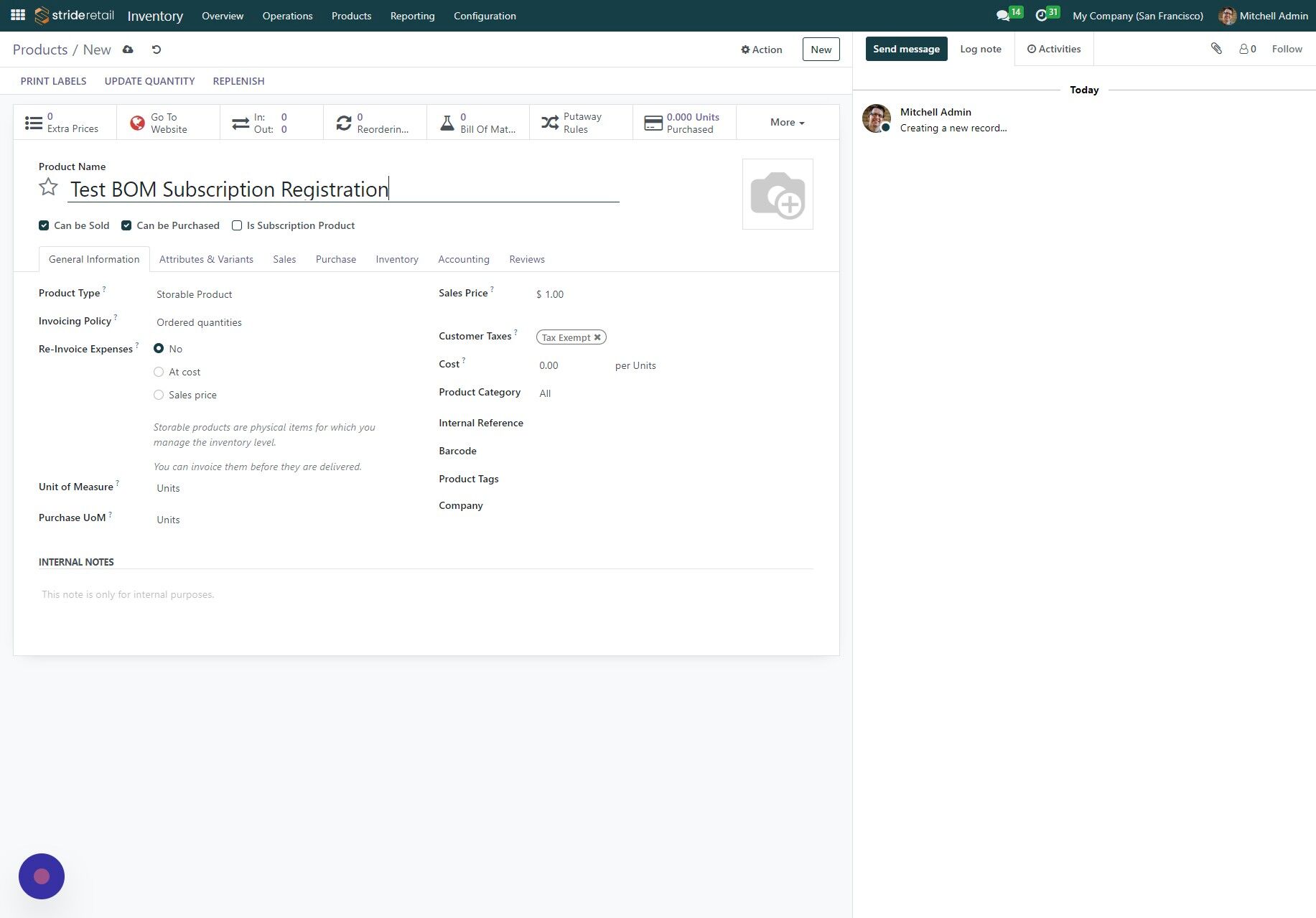 Screenshot of: Click the "Is Subscription Product" checkbox.