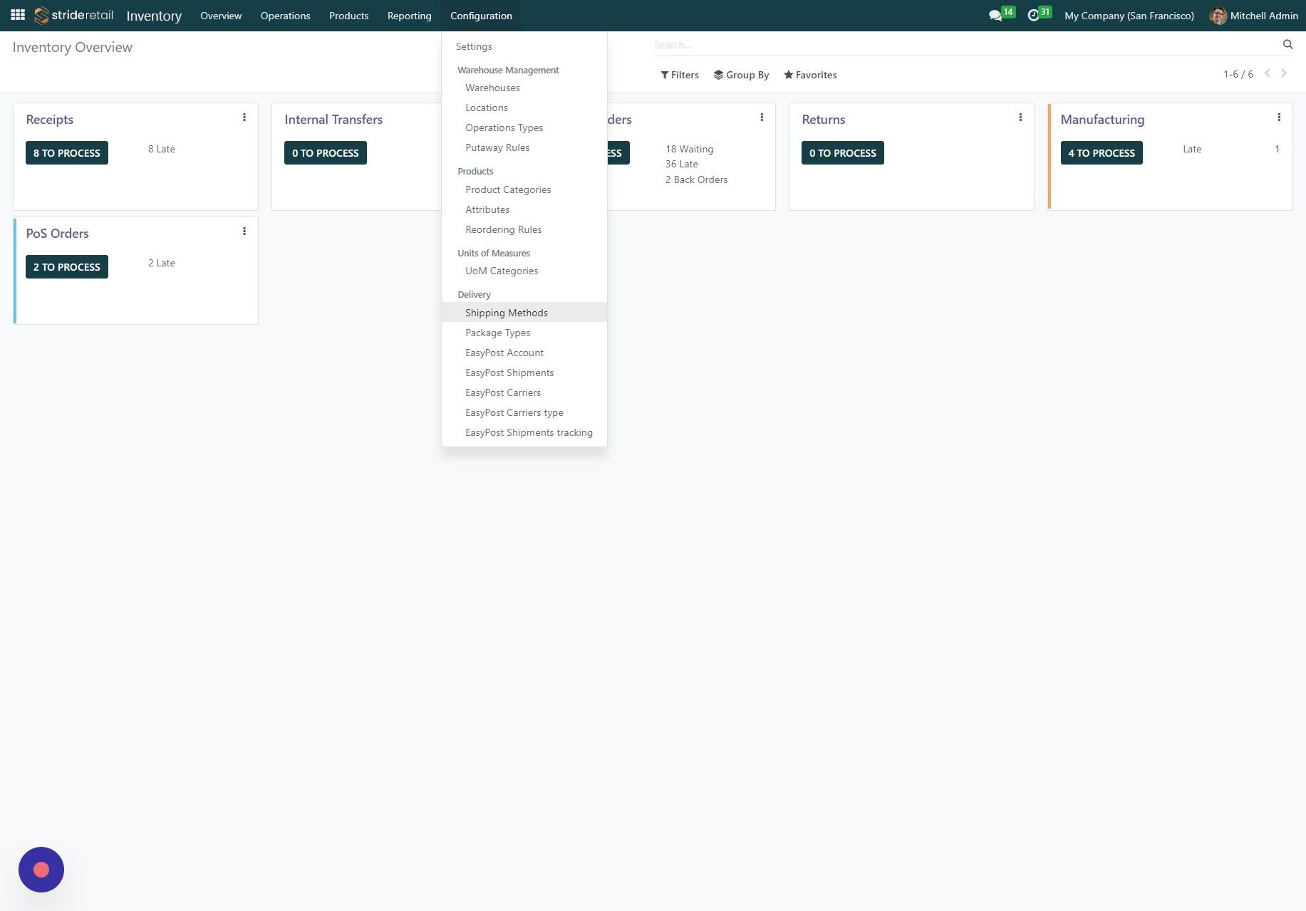 Screenshot of: Click "Shipping Methods"