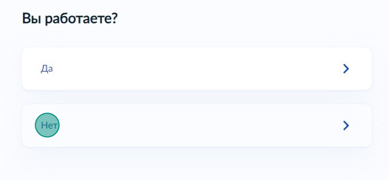 Screenshot of: Укажите, работаете ли Вы в настоящее время. 
