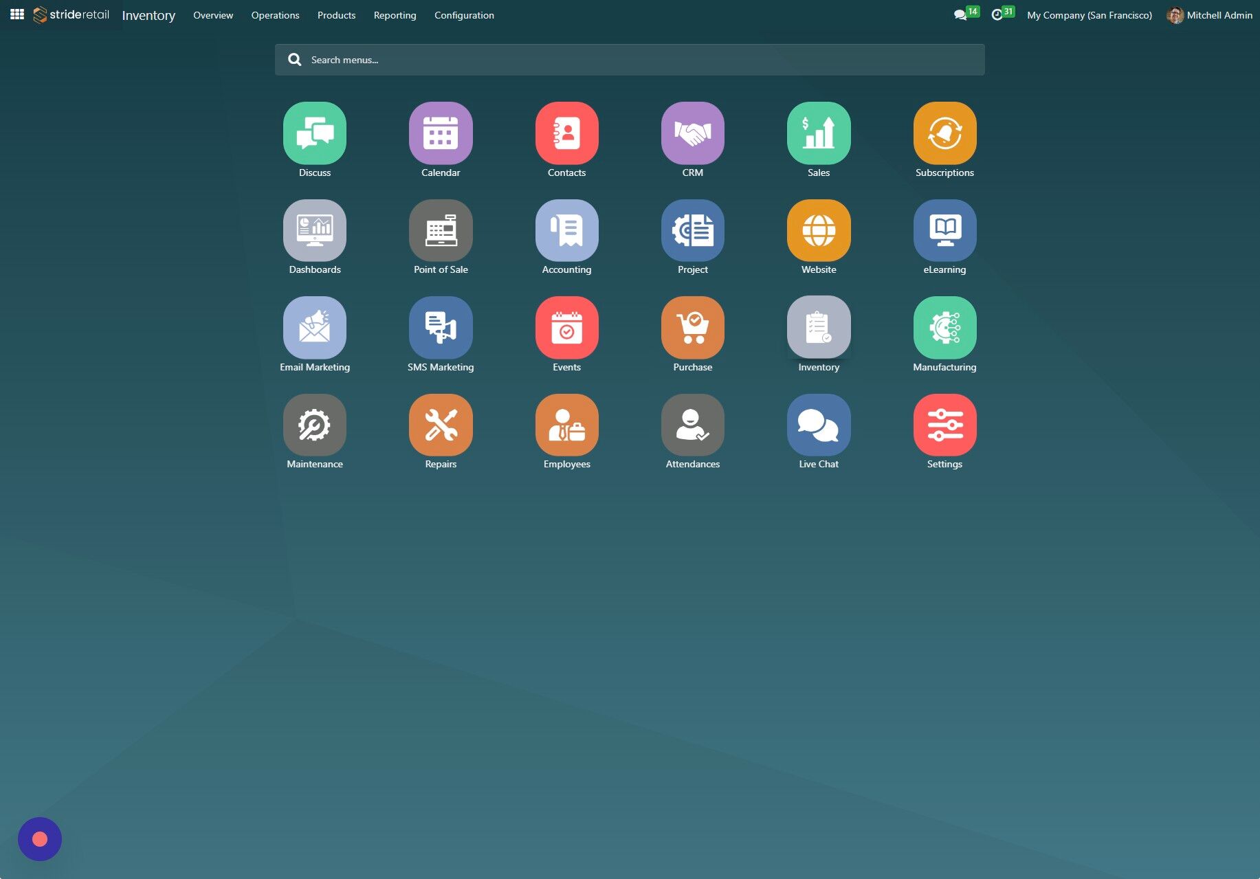 Screenshot of: Go to the inventory module