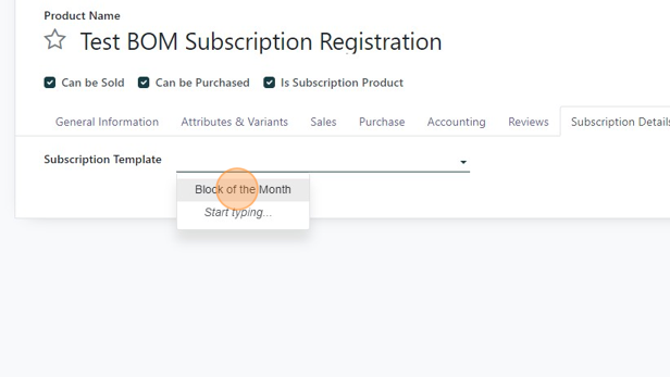 Screenshot of: Select the subscription template that you want this registration product applied to.