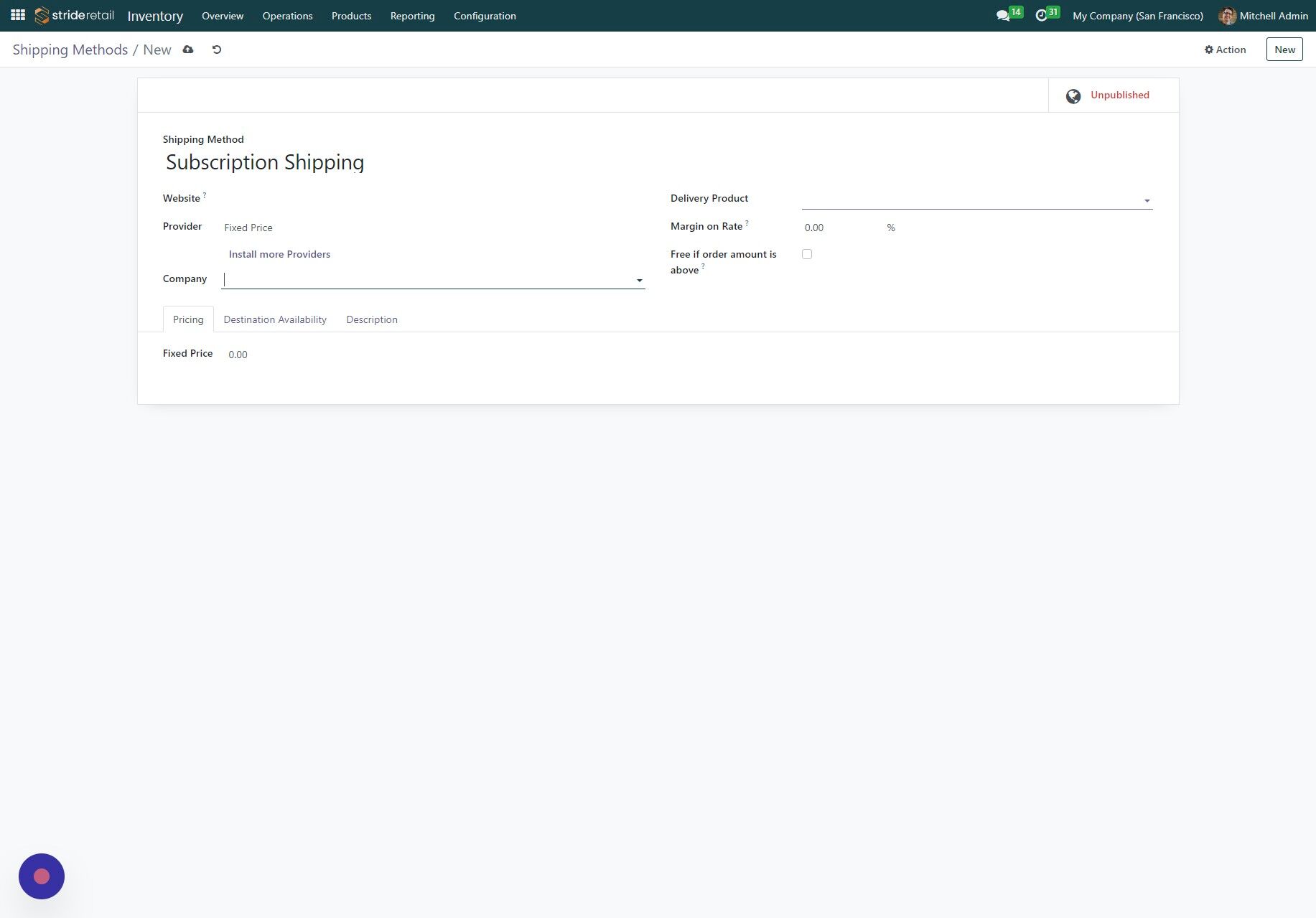Screenshot of: All shipping methods must be tied to a "Delivery Product." Click the "Delivery Product" field.