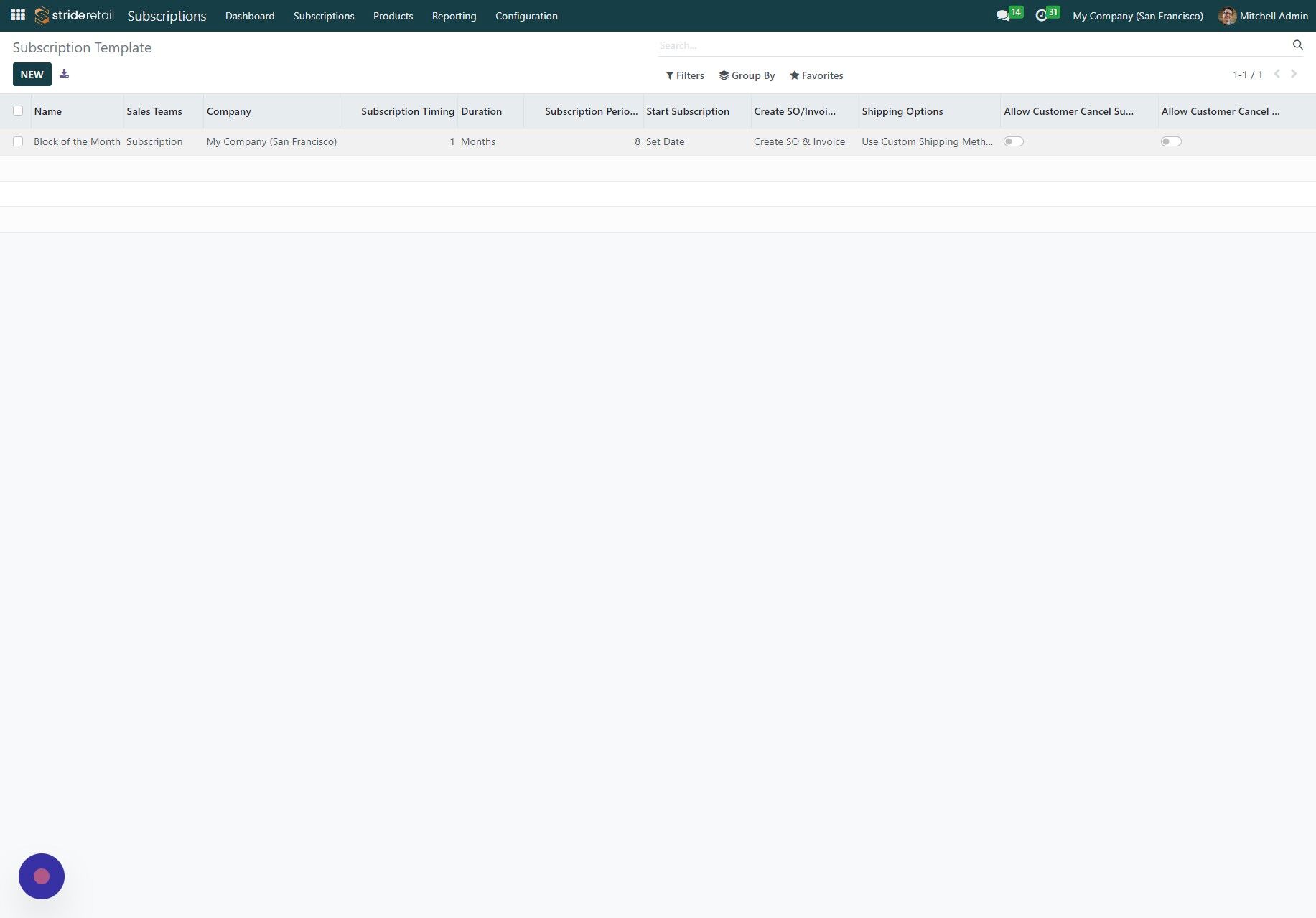Screenshot of: The subscription template you want to work on.