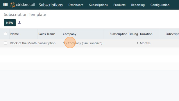 Screenshot of: The subscription template you want to work on.