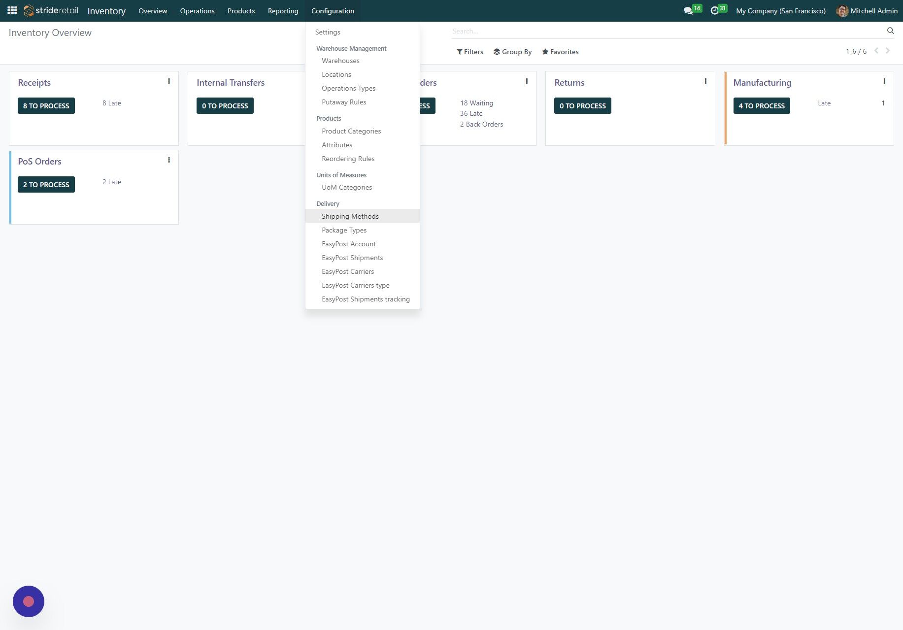 Screenshot of: Click "Shipping Methods"