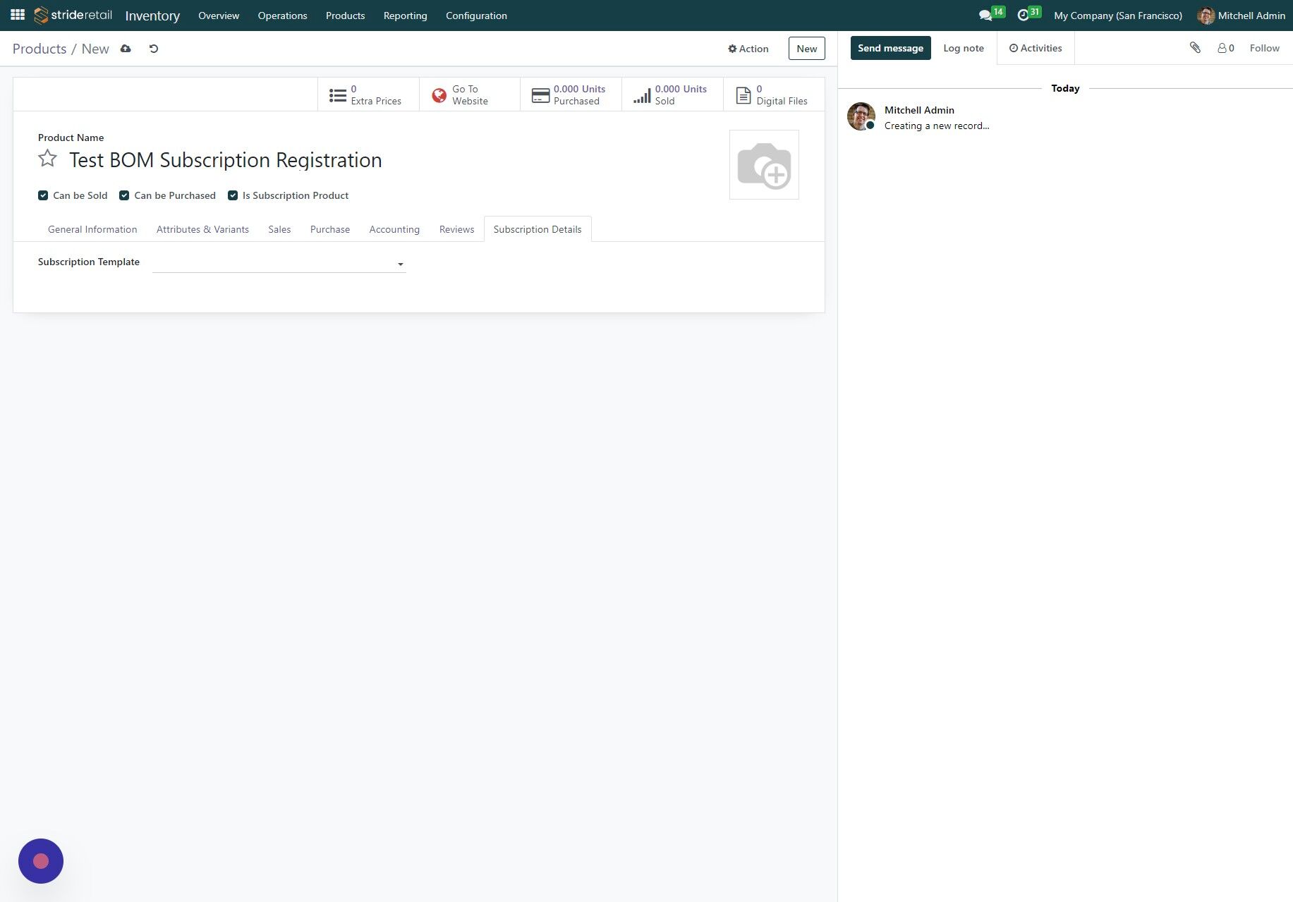 Screenshot of: Click the "Subscription Template" field.