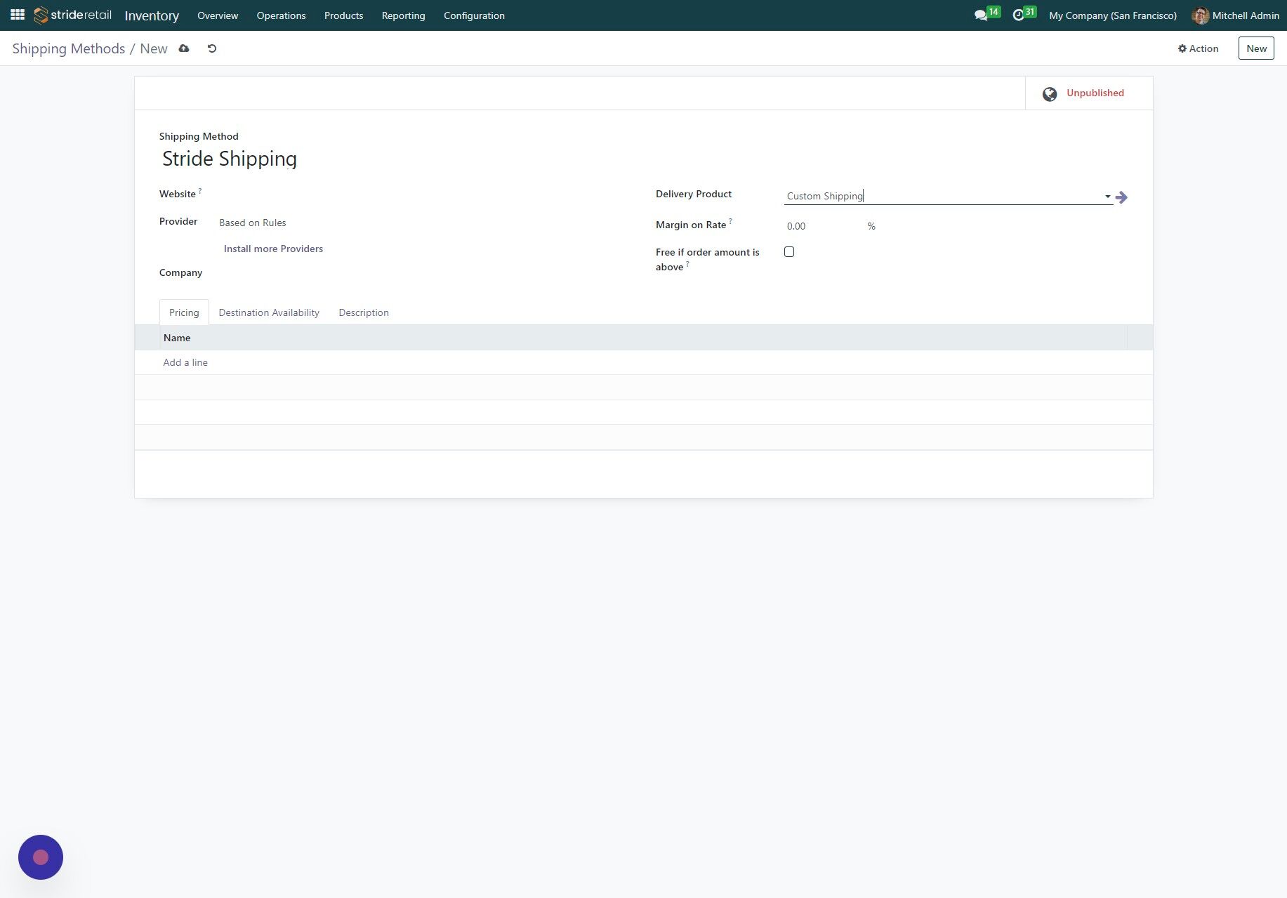 Screenshot of: (OPTIONAL) Click the "Free if order amount is above?" field.