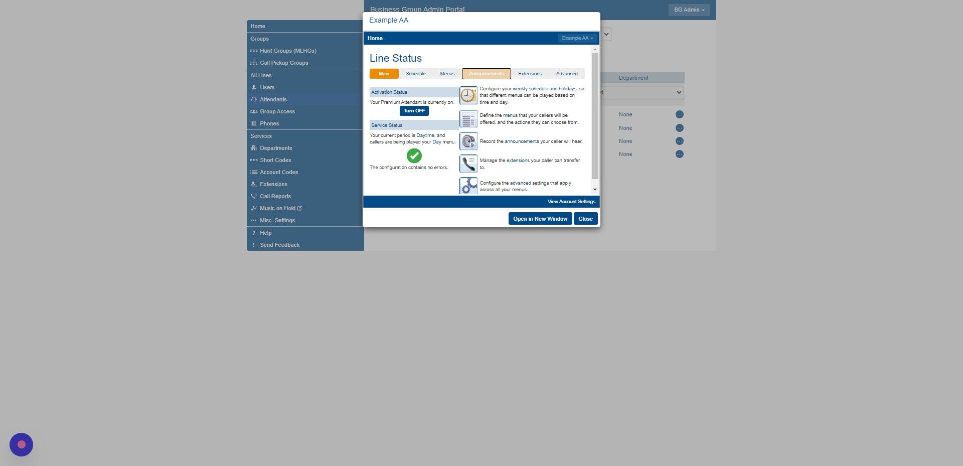 Screenshot of: Click "Announcements"