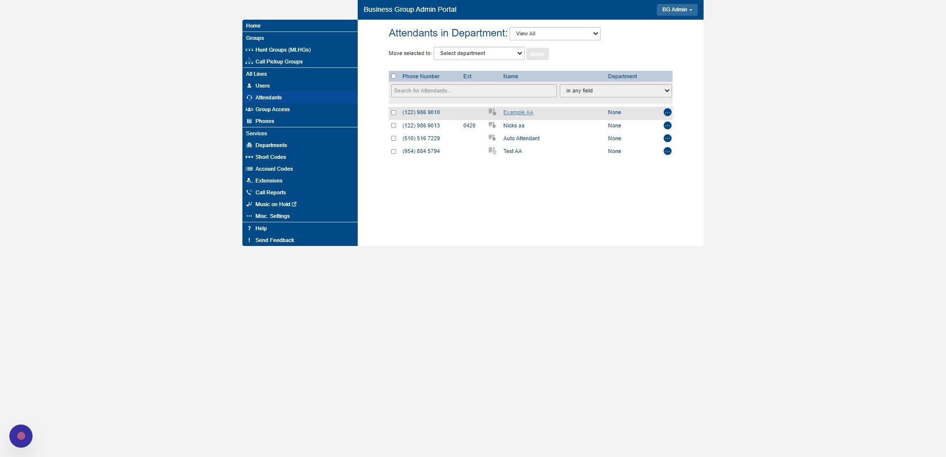 Screenshot of: Click on the AA you would like to adjust. 