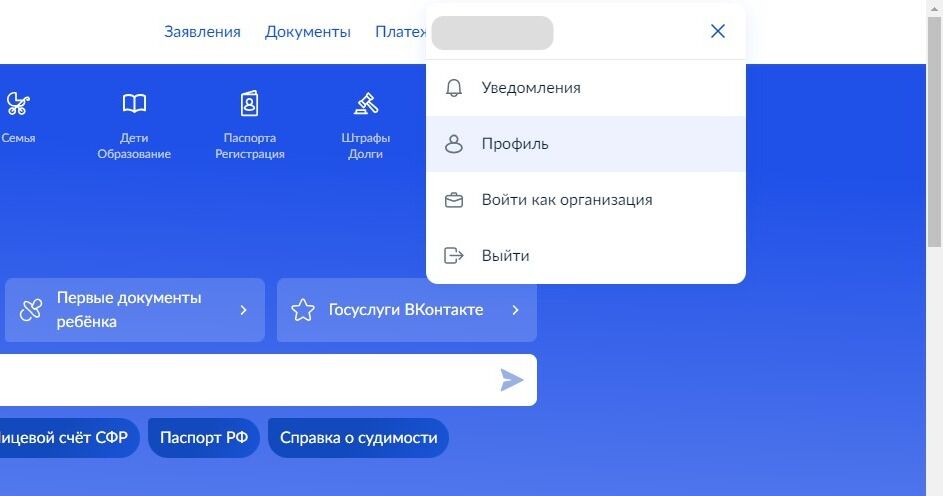 Screenshot of: Выберите "Профиль".