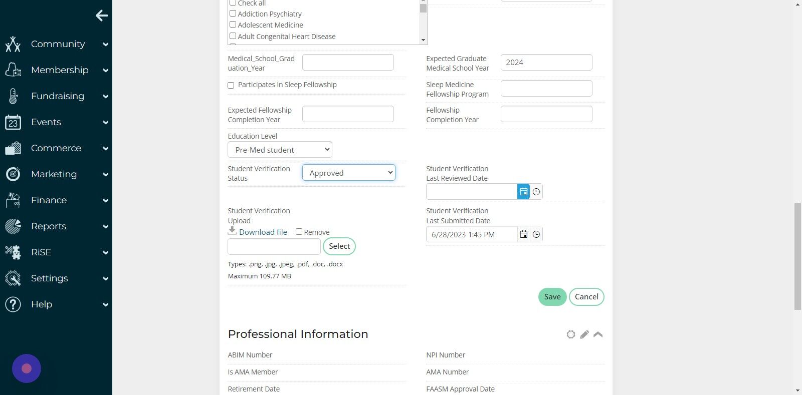 Screenshot of: Set the Student Verification Last Reviewed Date to todays date/time.
