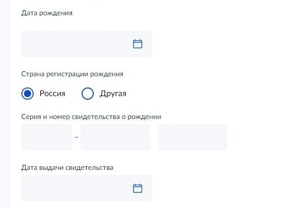 Screenshot of: Введите дату рождения ребенка. 