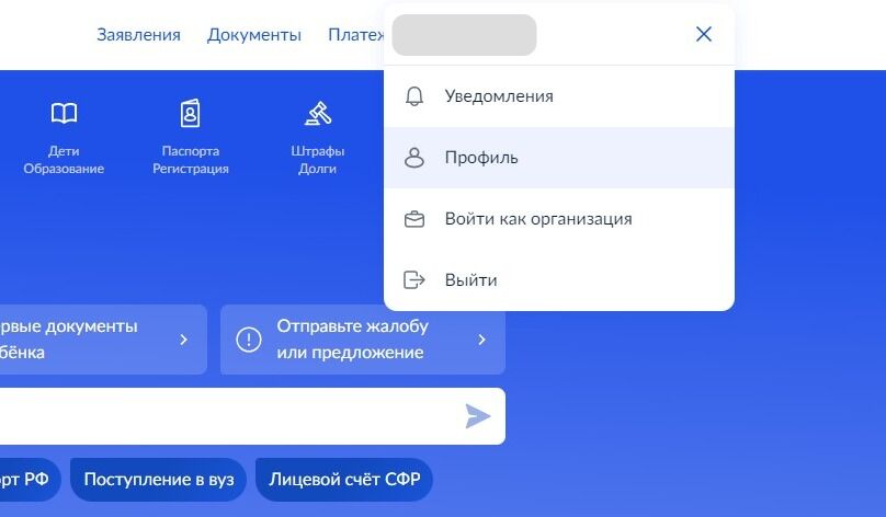 Screenshot of: Выберите "Профиль".