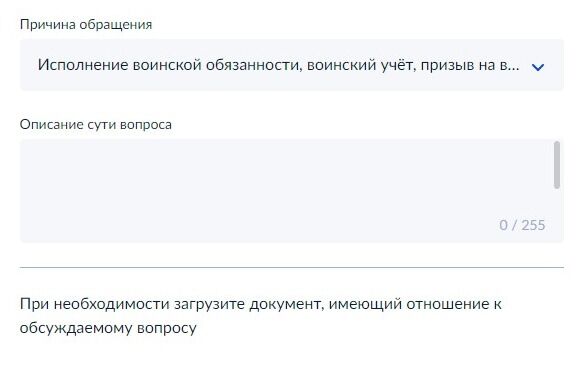 Screenshot of: Опишите кратко суть вопроса. Обратите внимание, что есть ограничение - не более 255 символов. 