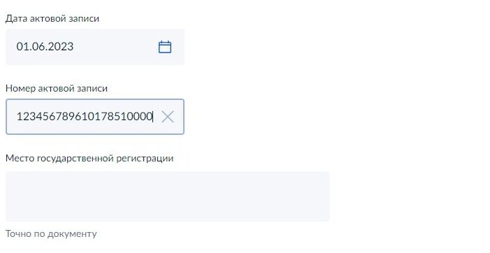 Screenshot of: Укажите место государственной регистрации в соответствии с документом. 