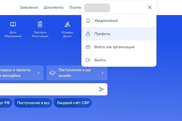 Screenshot of: Выберите "Профиль".